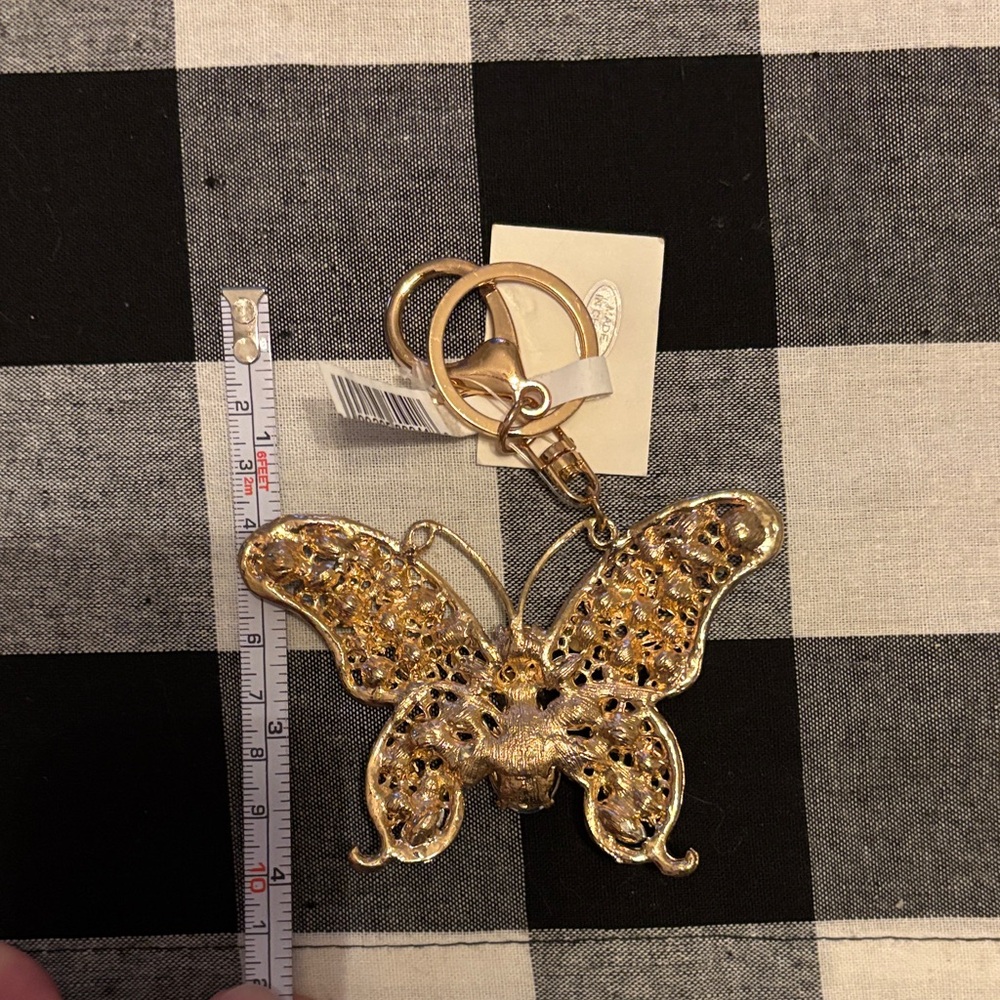 Gold and Crystal Butterfly Keychain purse charm new - Picture 2 of 2